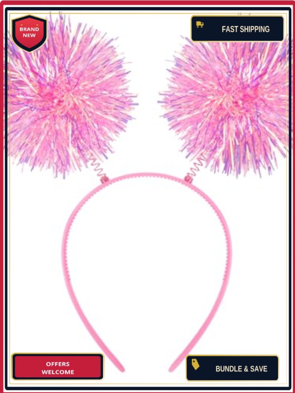 Pom Pom Headband Foil Strips Tinsel Party Costume Hair Accessory